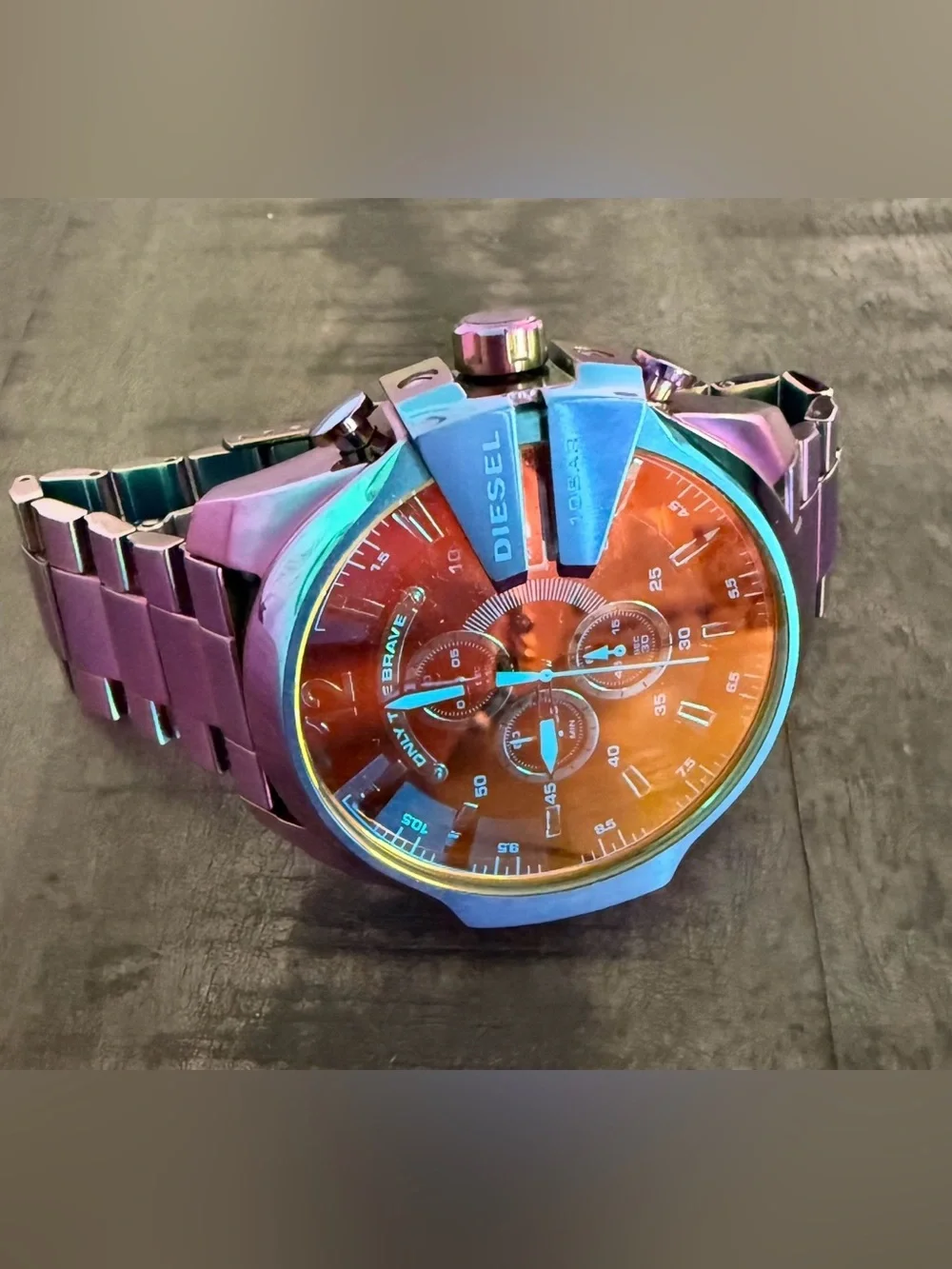 Diesel Iridescent Blue and Brown Chronograph Watch (battery not included)